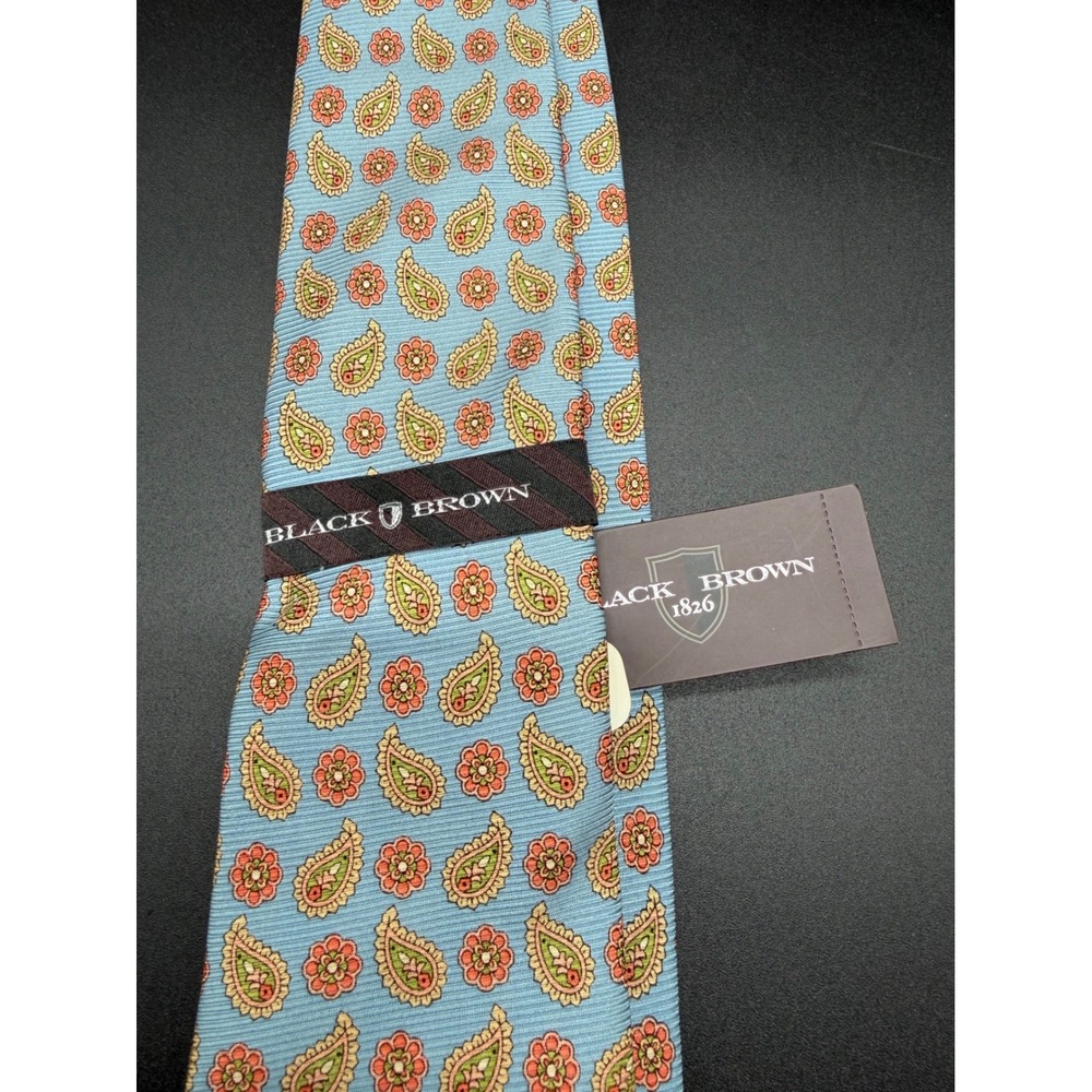 Black Brown 1826 Mens Silk Necktie Light Blue Orange Paisley Floral Tie NEW - Picture 3 of 6